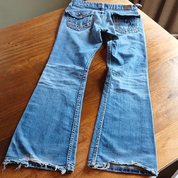 BKE Denim Starlite Blue Flare & Wide Leg Jeans with Distressed Details - Picture 9 of 15